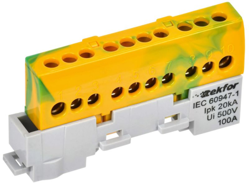 Шина PE "земля" изол. на универс. держ. 6х9-10-ЖЗ TEKFOR IEK TF-NN10-10-KL-K52