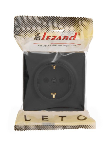 Розетка 1-м ОП LETO с заземл. ПБТ черн. бархат LEZARD 752-4200-122B фото 2