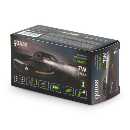 Фонарь аккумуляторный налобный GFL411 7Вт 330лм Li-ion 800мА.ч LED GAUSS GF411 фото 2