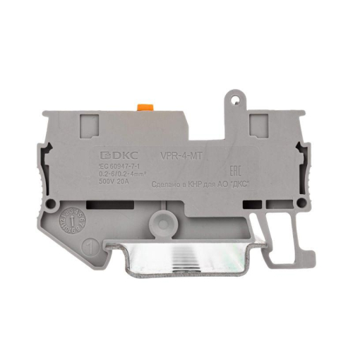 Клемма с размыкателем зажим push-in 2 точки подключения 4кв.мм сер. DKC VPR-4-MT фото 2