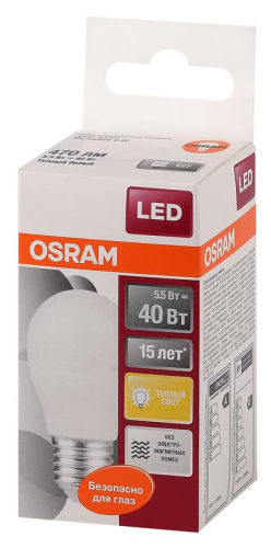 Лампа светодиодная LED Star Classic P 40 5.5W/827 5.5Вт шар матовая 2700К тепл. бел. E27 470лм 220-240В пластик. OSRAM 4052899971646 фото 3