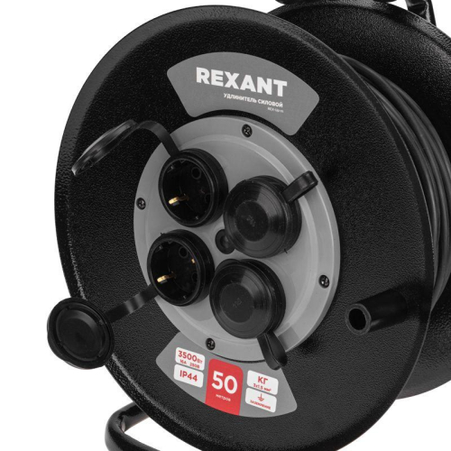 Удлинитель на метал. катушке 4х50 с заземл. IP44 КГ 3х1.5 c защ. крышкой Rexant 13-5013 фото 5
