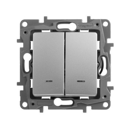 Выключатель 2-кл. СП Etika 10А IP20 250В 10AX с подсветкой/индикацией авт. зажимы механизм алюм. IEK 672404 фото 3