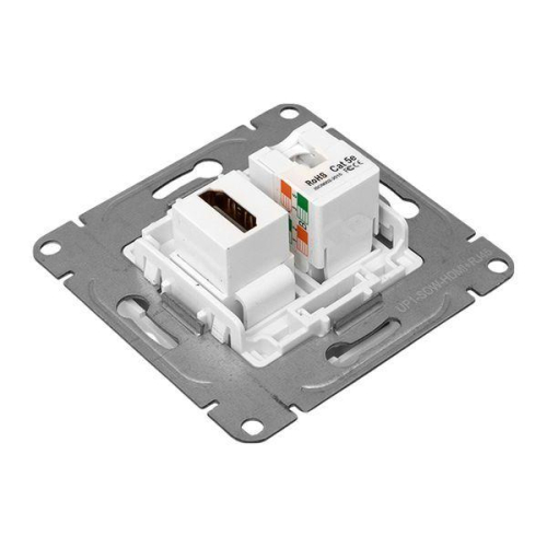 Розетка СП Эпика HDMI + RJ45 кат.5 механизм бел. EKF UP1-SOW-HDMI+RJ45 фото 4