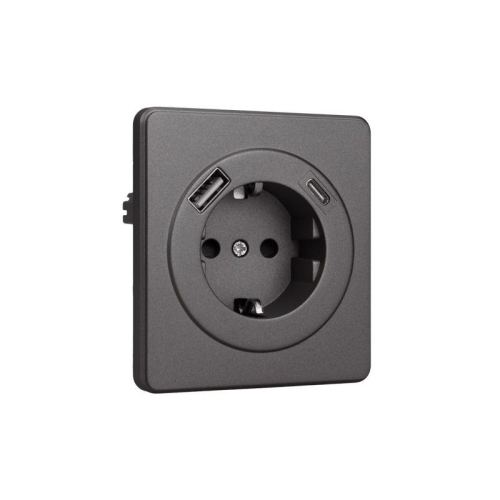 Розетка 1-м СП ROUND MIELE 16А с заземл. защ. шторки с USB A+C быстрой зарядки 5В/3А титан Kranz KR-78-0704-2 фото 5