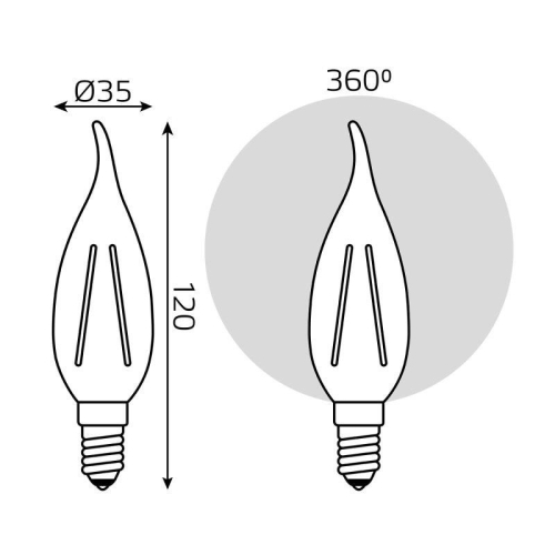 Лампа светодиодная филаментная Filament Elementary 12Вт свеча на ветру 4100К Е14 750лм GAUSS 42122 фото 4