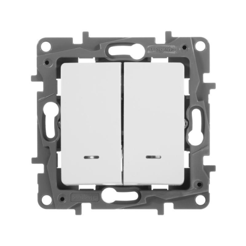 Выключатель 2-кл. СП Etika 10А IP20 250В 10AX с подсветкой/индикацией безвинтов. зажимы механизм бел. Leg 672204 фото 2