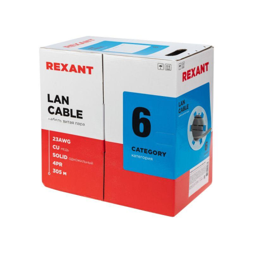 Кабель витая пара U/UTP кат.6 4х2х23AWG CU LSZH нг(А)-HF INDOOR SOLID сер. (305м) Rexant 01-0067 фото 2 Кабель витая пара U/UTP кат.6 4х2х23AWG CU LSZH нг(А)-HF INDOOR SOLID сер. (305м) Rexant 01-0067 фото 2
