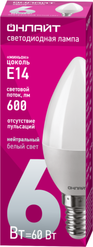 Лампа светодиодная 71 629 OLL-C37-6-230-4K-E14-FR 6Вт свеча 4000К нейтр. бел. E14 600лм 176-264В ОНЛАЙТ 71629 фото 2