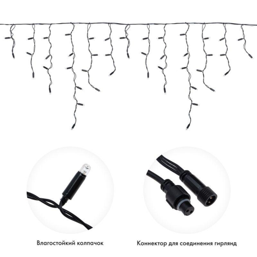 Гирлянда светодиодная "Айсикл" (бахрома) 2.4х0.6м 88LED тепл. бел. 7Вт 230В IP65 провод черн. Neon-Night 255-046 фото 4