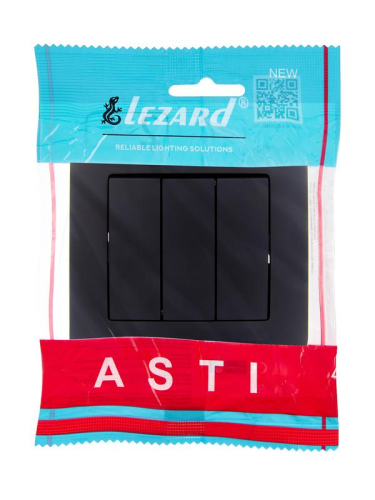 Выключатель 3-кл. 1п СП ASTI 10А IP20 в сборе черн. бархат LEZARD 7081-4242-109 фото 3
