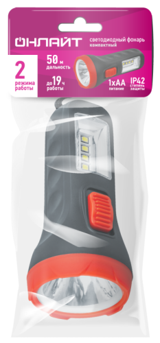 Фонарь светодиодный ручной 90 854 OPT-CP04-1AA полипроп. 1LEDх0.5Вт 4LEDх1Вт 2реж 20лм ОНЛАЙТ 90854 фото 2