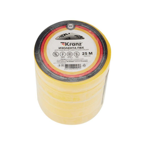 Изолента ПВХ 0.13х19мм 25м желт. Kranz KR-09-2202 фото 2