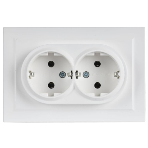 Розетка 2-м СП BRITE РС12-3-БрАБ 16А в сборе с заземл. без защ. шторок арктич. бел. IEK BR-R21-16-K91-F фото 2