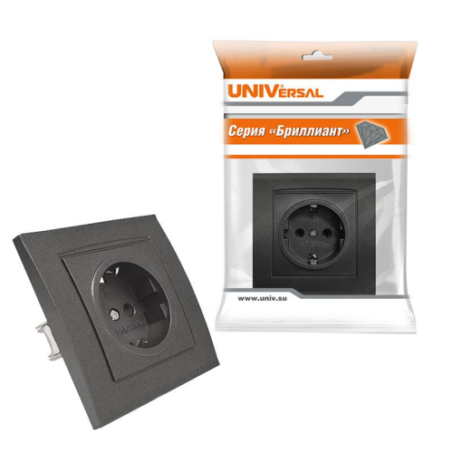 Розетка 1-м СП Бриллиант 16А IP20 с заземл. в сборе графит Universal 7947625-Gr фото 4