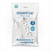 Удлинитель 3х3м с заземл. 16А IP20 3.5кВт ПВС 3х1 бел. DOMTOK 2391 Удлинитель 3х3м с заземл. 16А IP20 3.5кВт ПВС 3х1 бел. DOMTOK 2391