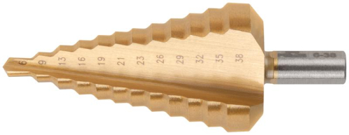Сверло ступенчатое HSS по металлу 12 ступеней 6-9-13-16-19-21-23-26-29-32-35-38мм MOS 36386М