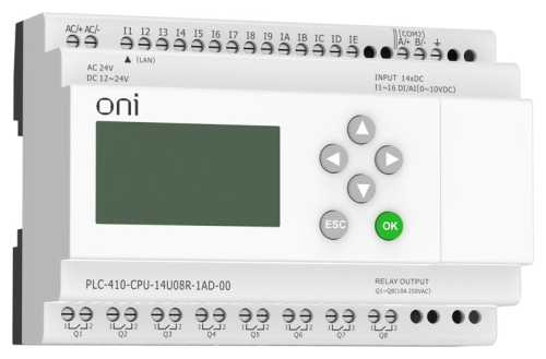 Модуль ЦПУ ПЛК 410 8 DI 6 UI (0-10В/DI) 8 RO 12В-24В DC или 24В AC с Ethernet портом с экраном ONI PLC-410-CPU-14U08R-1AD-00 фото 4 Модуль ЦПУ ПЛК 410 8 DI 6 UI (0-10В/DI) 8 RO 12В-24В DC или 24В AC с Ethernet портом с экраном ONI PLC-410-CPU-14U08R-1AD-00 фото 4