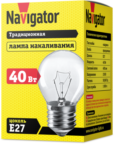 Лампа накаливания 94 310 NI-C-40-230-E27-CL (КНР) Navigator 94310 фото 2 Лампа накаливания 94 310 NI-C-40-230-E27-CL (КНР) Navigator 94310 фото 2