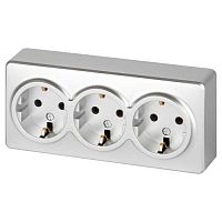 Розетка 3-м ОП Эксперт 11-2208-03 16А IP20 250В 3х2P+E Schuko с заземл. алюм. Эра Б0063010