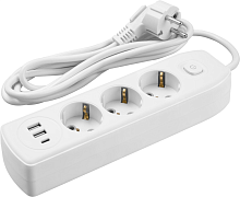 Удлинитель 3х3м с заземл. 10А IP20 90 839 OPE-USB-03-300-ESC-3x1 USB 2xType-A + Type-C с кнопкой ОНЛАЙТ 90839