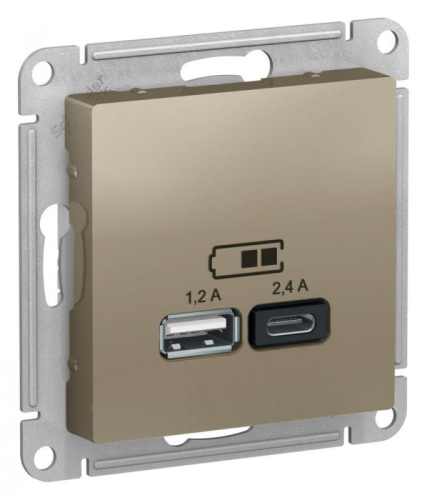 Розетка USB AtlasDesign тип A+C 5В/2.4А 2х5В/1.2А механизм шампань SE ATN000539
