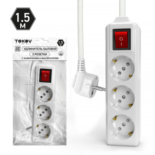 Удлинитель 3х1.5м с заземл. с выкл. 10А 3х1.5 TOKOV ELECTRIC TKL-C01-BU3-1.5-1.5-ZV