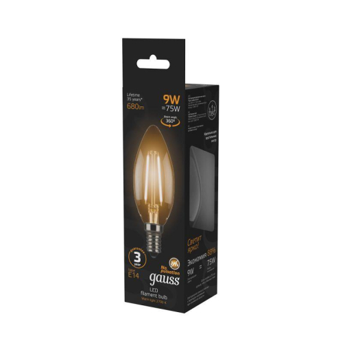 Лампа светодиодная филаментная Black Filament 9Вт свеча 2700К тепл. бел. E14 680лм GAUSS 103801109 фото 4