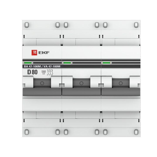 Выключатель автоматический модульный 3п D 80А 10кА ВА 47-100M электромагнит. расцеп. PROxima EKF mcb47100m-3-80D-pro фото 3