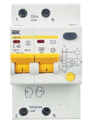 Выключатель автоматический дифференциального тока селективный 2п 40А 100мА тип AC АД12S KARAT IEK MAD13-2-040-C-100 фото 3