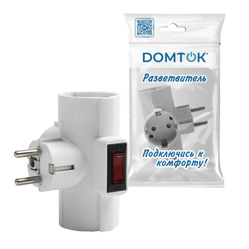 Разветвитель 3-м с заземл. 16А 3500Вт 250В Т-образ. с выключателем бел. DОМТОК 2663 фото 3