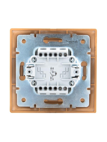 Выключатель 1-кл. СП Mira 10А IP20 с подсветкой со вставкой зол. метал. LEZARD 701-1313-111 фото 2