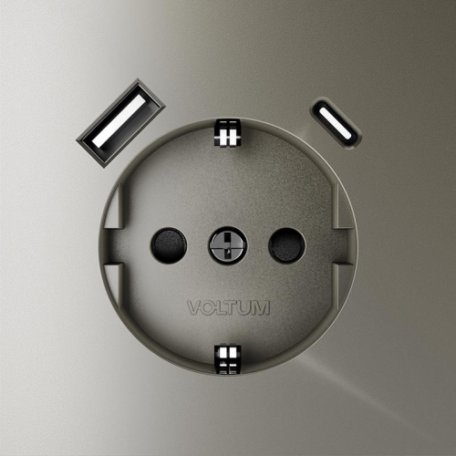Розетка 1-м СП S70 16А с USB A+С с заземл. защ. шторки механизм шелк Voltum VLS040504 фото 2 Розетка 1-м СП S70 16А с USB A+С с заземл. защ. шторки механизм шелк Voltum VLS040504 фото 2