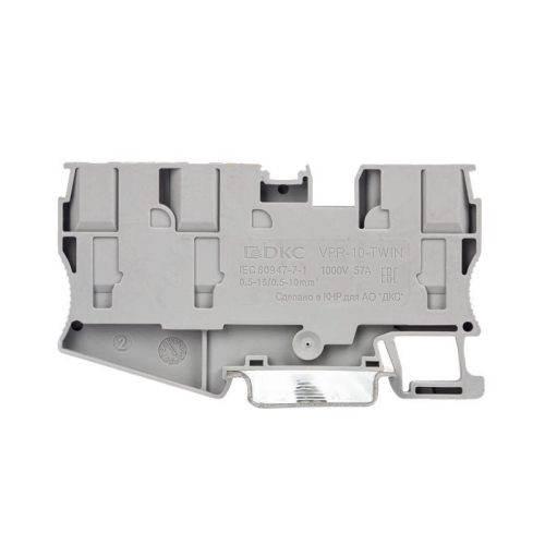 Клемма проходная зажим push-in 3 точки подключ. 10кв.мм сер. DKC VPR-10-TWIN-GY фото 2