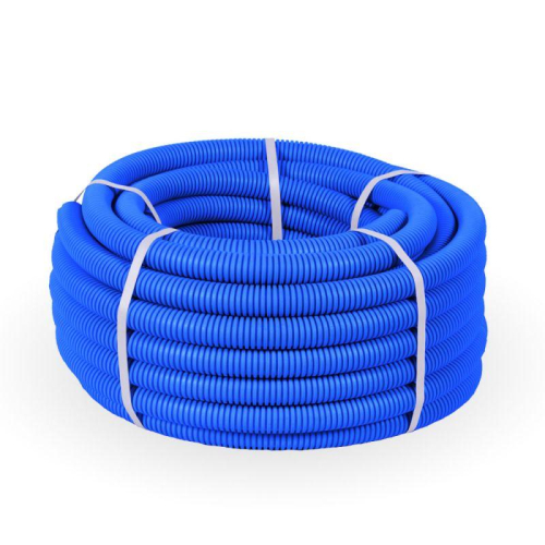 Труба гофрированная ПП тяжелая d25мм с протяжкой 750 Н безгалоген. (HF) син. (уп.50м) Промрукав PR02.0057 фото 2