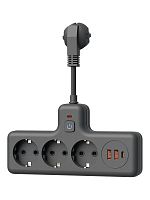 Удлинитель с сетевым фильтром 3х0.3м 10А 2USB + 1USBC 2500Вт ПВС 3х1 компакт черн. КОСМОС FRKsm0.3m-3g(B)USB