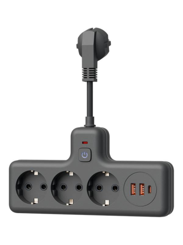 Удлинитель с сетевым фильтром 3х0.3м 10А 2USB + 1USBC 2500Вт ПВС 3х1 компакт черн. КОСМОС FRKsm0.3m-3g(B)USB