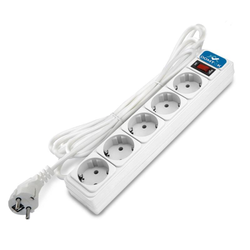 Удлинитель с сетевым фильтром 5х5м с заземл 10А IP20 2.2кВт ПВС 3х1 с выкл. бел. DOMTOK 2529 Удлинитель с сетевым фильтром 5х5м с заземл 10А IP20 2.2кВт ПВС 3х1 с выкл. бел. DOMTOK 2529