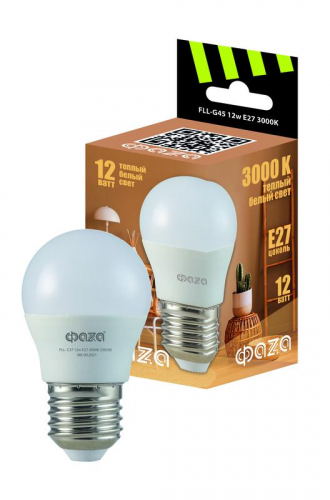 Лампа светодиодная FLL-G45 12Вт E27 3000К 230В 50Гц ФАZА 5038622 Лампа светодиодная FLL-G45 12Вт E27 3000К 230В 50Гц ФАZА 5038622