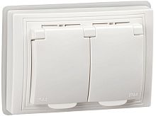 Розетка 2-м СП Кварта РСбш12-3-КБ-44 16А IP44 с заземл. защ. шторки бел. GENERICA KV-R26-16-44-K01