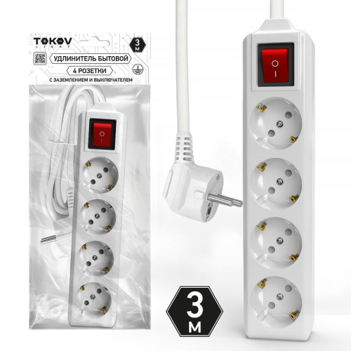 Удлинитель 4х3м с заземл. с выкл. 10А 3х1.5 TOKOV ELECTRIC TKL-C01-BU4-3-1.5-ZV Удлинитель 4х3м с заземл. с выкл. 10А 3х1.5 TOKOV ELECTRIC TKL-C01-BU4-3-1.5-ZV