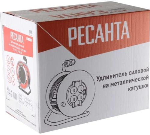 Удлинитель на метал. катушке 4х30м IP44 СУ-3х1.5-30/3 с выкл. Ресанта 61/118/7 фото 3