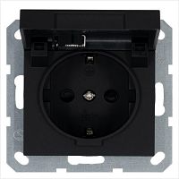 Розетка 1-м Shuko 16А IP20 с заземл. защ. шторки с крышкой механизм черн. матов. soft touch Jasmart G5505PB