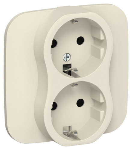 Розетка 2-м СП FLITE РС12-1-А-ФлСл 16А с заземл. без защ. шторок безвинтовое крепление в сборе механизм сливочный IEK FI-R21A-16-1-K86