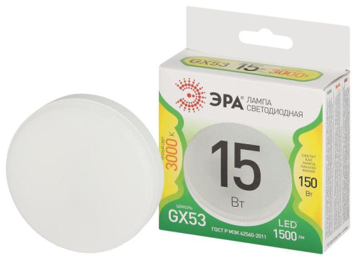 Лампа светодиодная GREEN LINE GX-15W-830-GX53 GL 15Вт таблетка 3000К свет тепл. GX53 Эра Б0067057