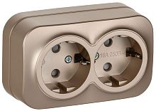 Розетка 2-м ОП GLORY РСш22-3-ХШм 16А с заземл. защ. шторки шампань матов. IEK ERH24-K37M-16
