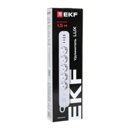 Удлинитель 5х1.5м IP20 2USB 2.4А+2type-C LUX 1.5кв.мм EKF UBA-LUX-515-TC фото 9